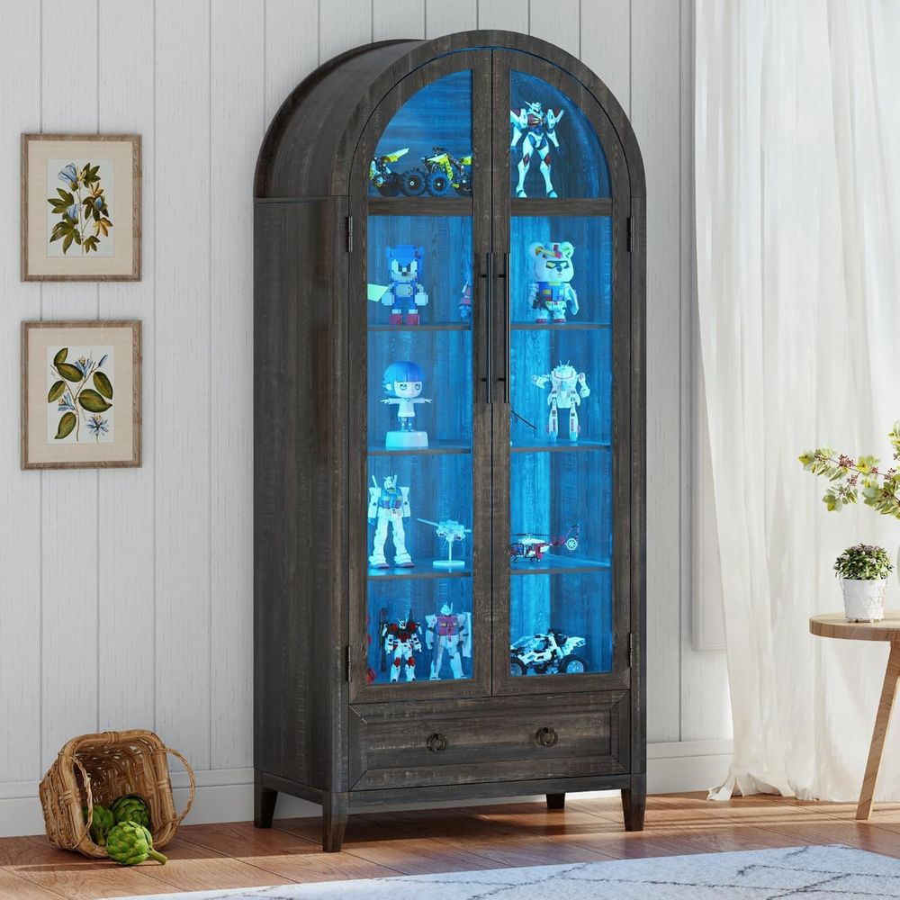 Glass Cabinet Display - 73개의 아치형 유리 진열장, 4단, 인체감지