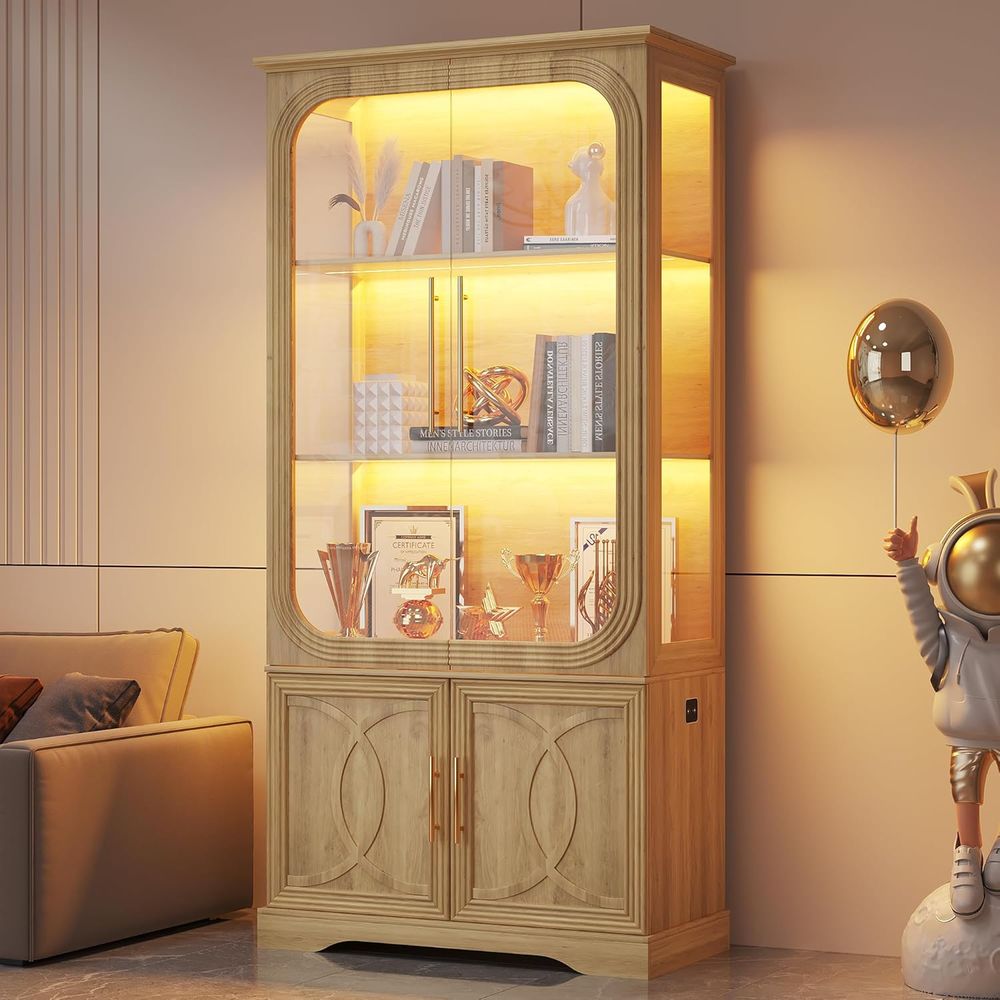 Glass Cabinet Display - 69 오크 5단 LED 조명 유리