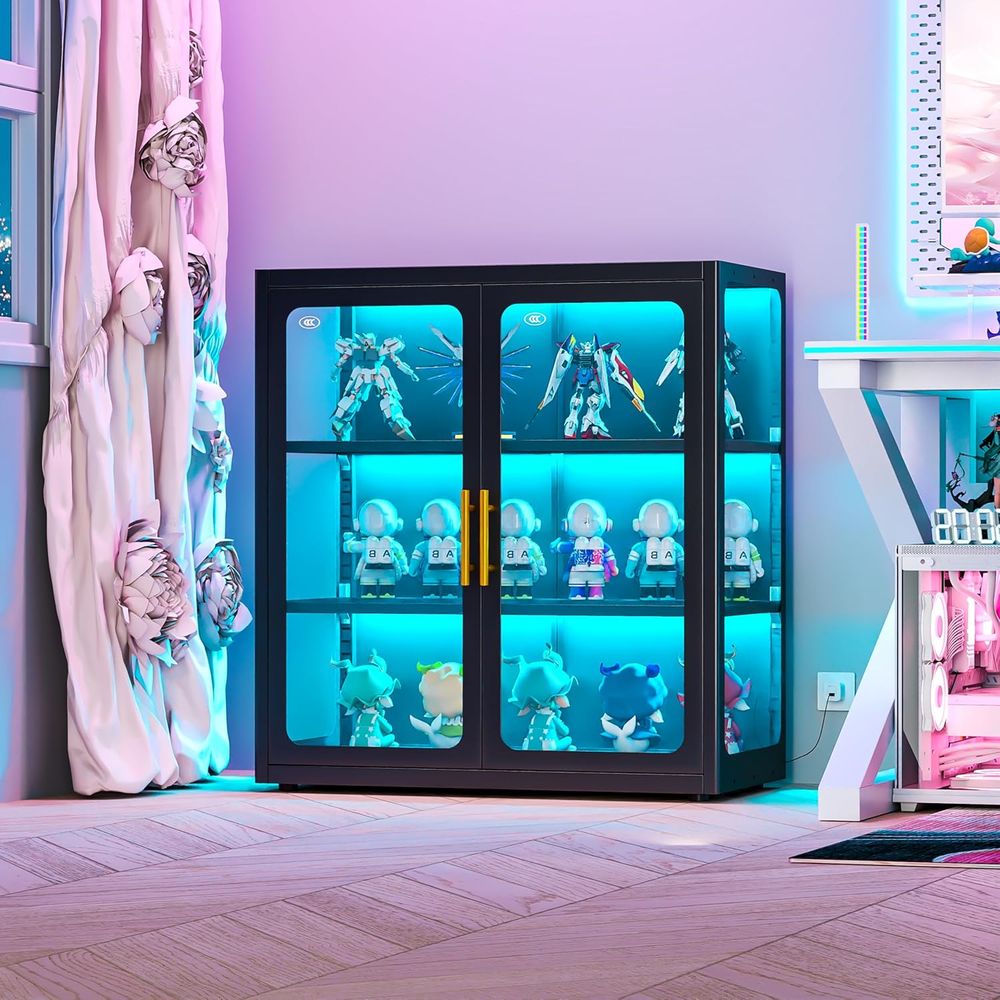 Glass Cabinet Display - 34인치 높이 유리 도어 진열장 (조절