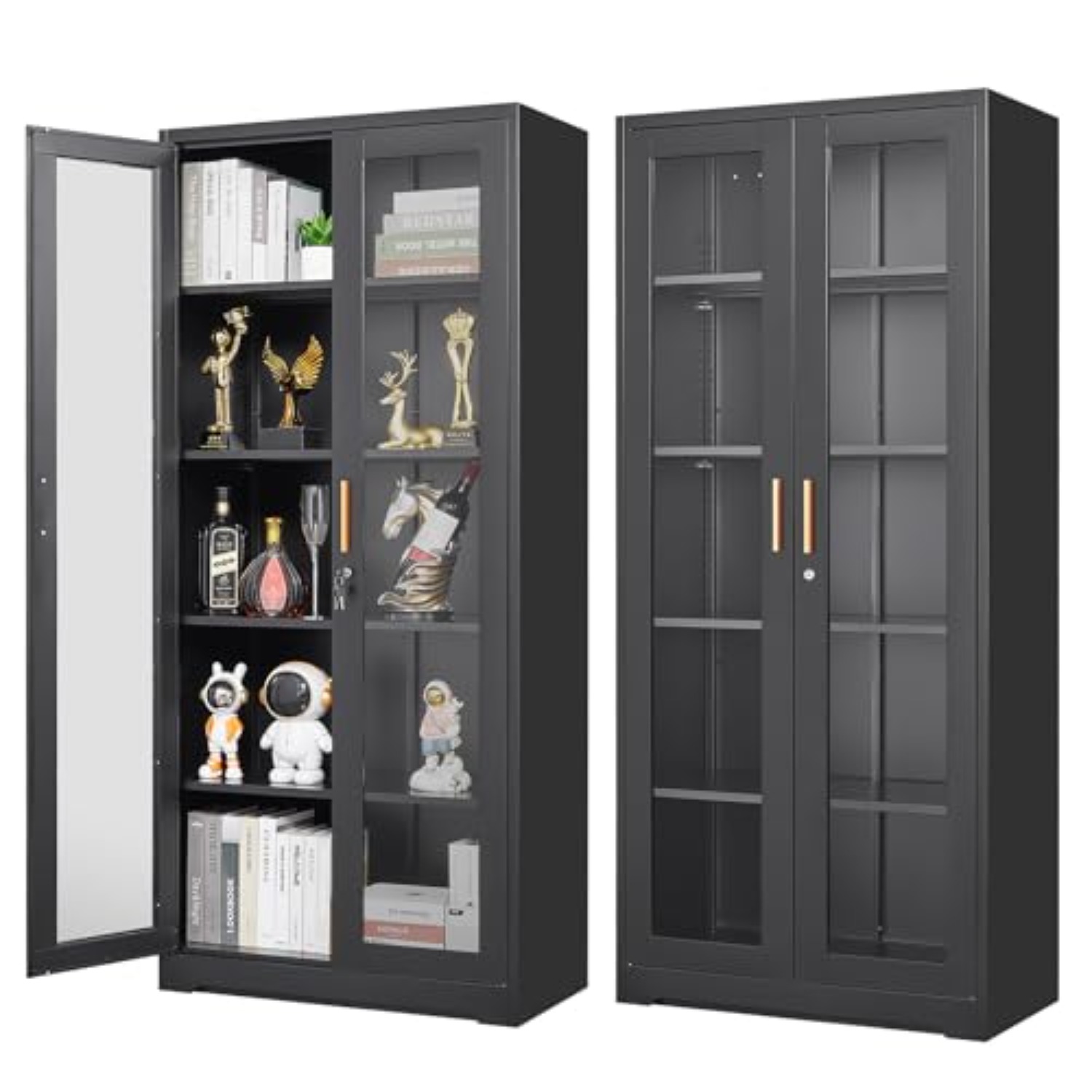 Glass Cabinet Display - 71인치 블랙 메탈 유리 진열장 (보안