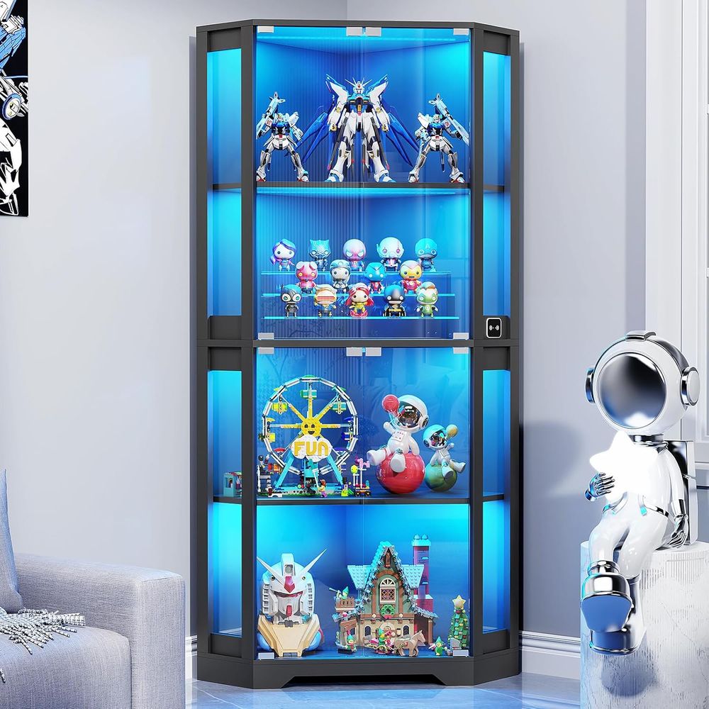 Glass Cabinet Display - 65개의 조명이 있는 유리 진열장, 수집품,