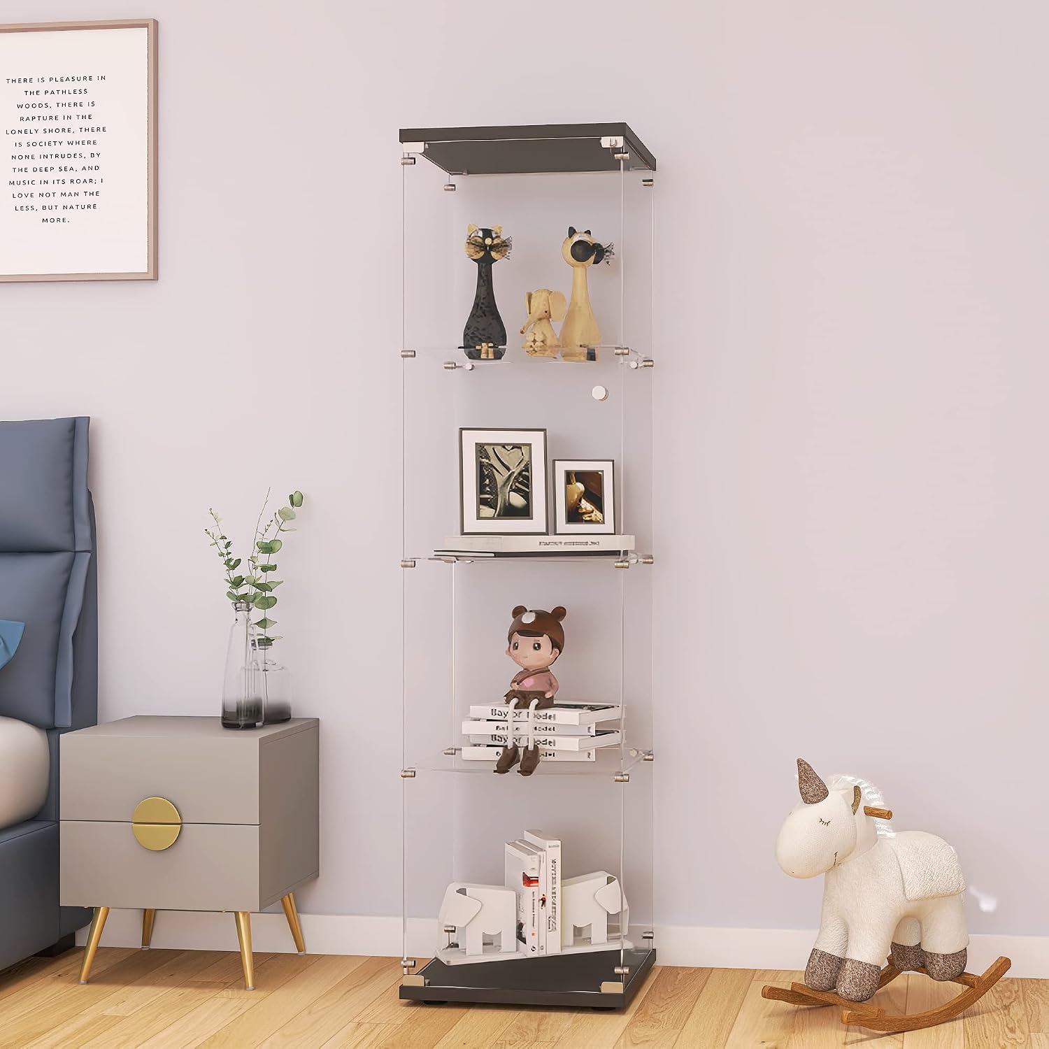 Glass Cabinet Display - 잠금장치가 있는 유리 진열장 4단 단문형