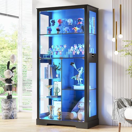 Glass Cabinet Display - 71인치 유리 진열장(RGB 조명 포함, 수집품용)