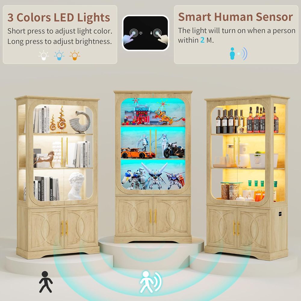 69 오크 5단 LED 조명 유리 진열장(인체감지 센서 - Glass Cabinet Display 리뷰 및 가격