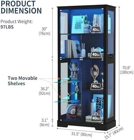 71인치 5단 진열장, 수집품용 3색 조명, 블랙 |  - Glass Cabinet Display 리뷰 및 가격