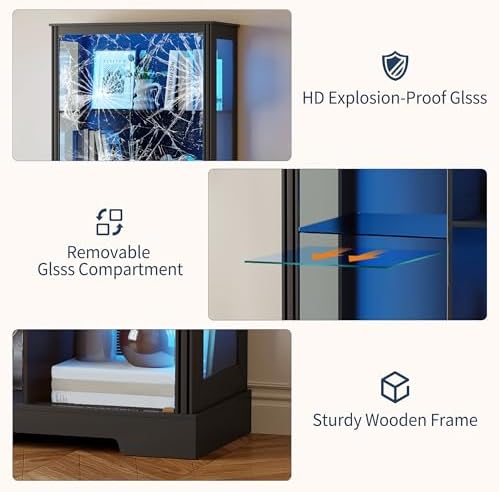 71인치 5단 진열장, 수집품용 3색 조명, 블랙 |  - Glass Cabinet Display 리뷰 및 가격