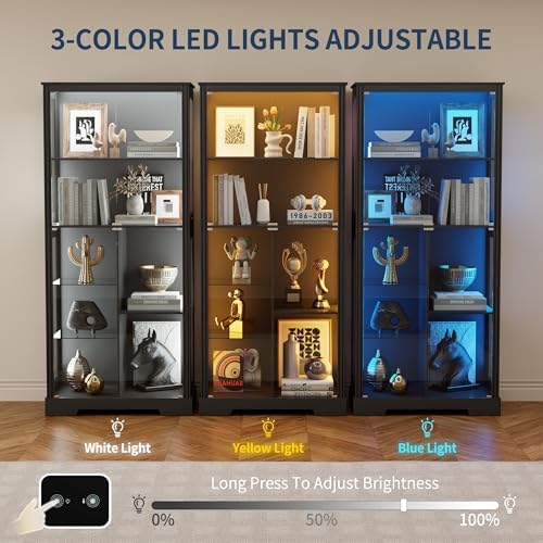 71인치 5단 진열장, 수집품용 3색 조명, 블랙 |  - Glass Cabinet Display 리뷰 및 가격