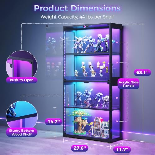 유리문과 RGB LED 조명이 있는 진열장, 유리 진열 - Glass Cabinet Display 리뷰 및 가격