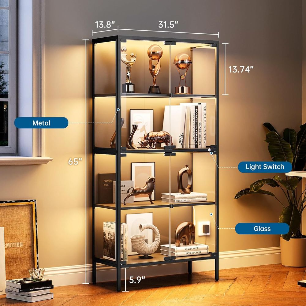 65개 LED 조명이 있는 유리 진열장 (수집품 및 골 - Glass Cabinet Display 리뷰 및 가격