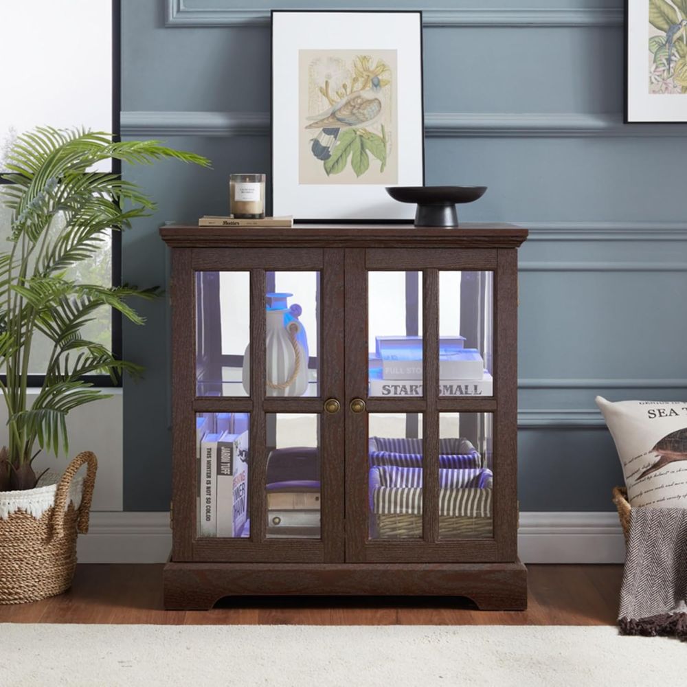 32개의 LED 조명이 있는 고품질 컬렉션 캐비닛(7가 - Glass Cabinet Display 리뷰 및 가격
