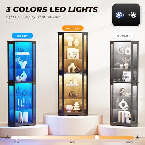 71인치 높이의 코너 진열장(LED 조명 및 유리 선반 - Glass Cabinet Display 리뷰 및 가격