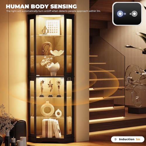71인치 높이의 코너 진열장(LED 조명 및 유리 선반 - Glass Cabinet Display 리뷰 및 가격