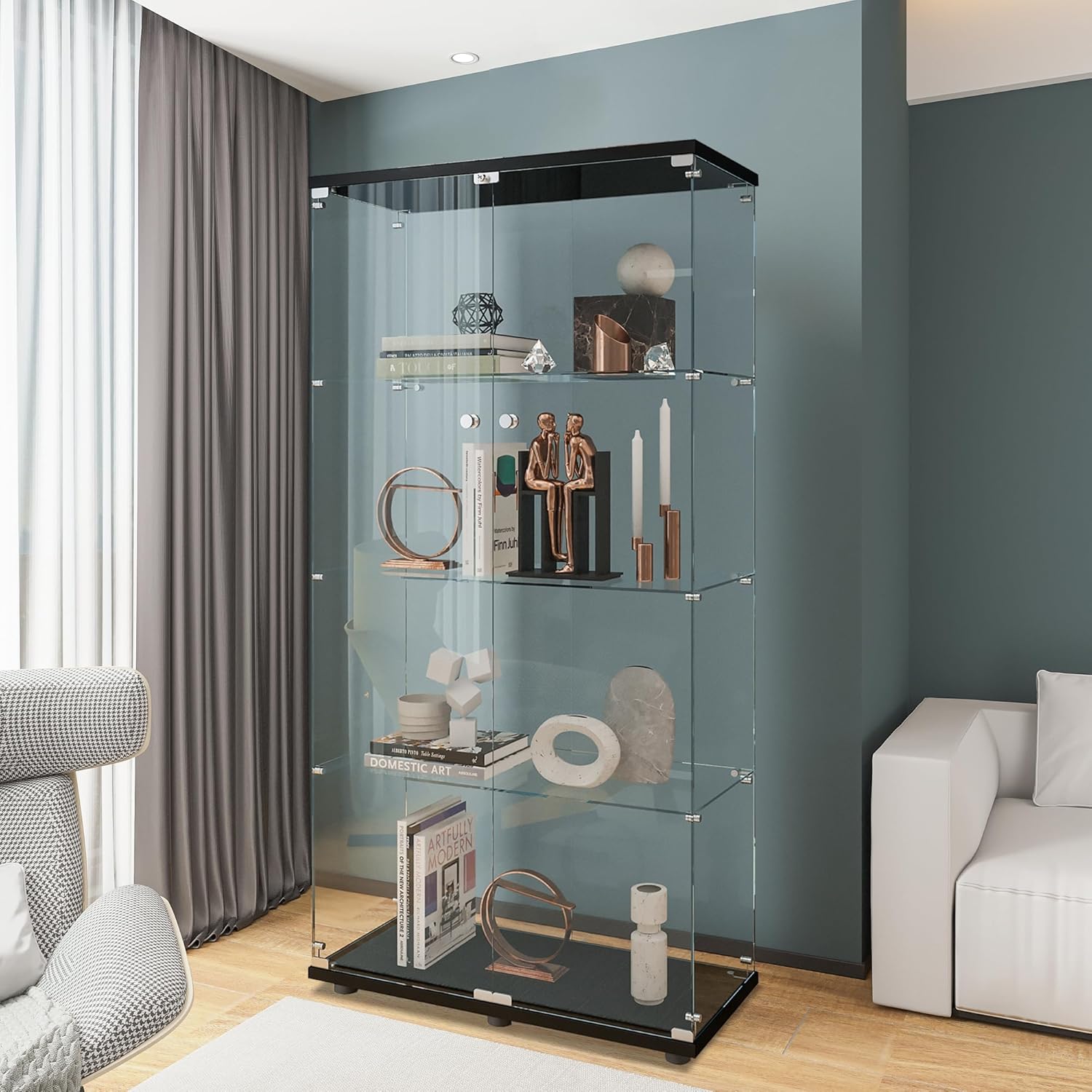 유리 진열장 (4단 선반, 2도어), 거실, 침실, 사 - Glass Cabinet Display 리뷰 및 가격