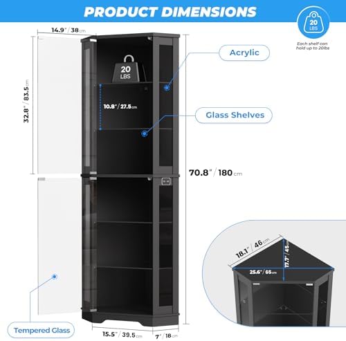 71인치 코너형 유리장식장, 6단 진열장(3개 LED  - Glass Cabinet Display 리뷰 및 가격